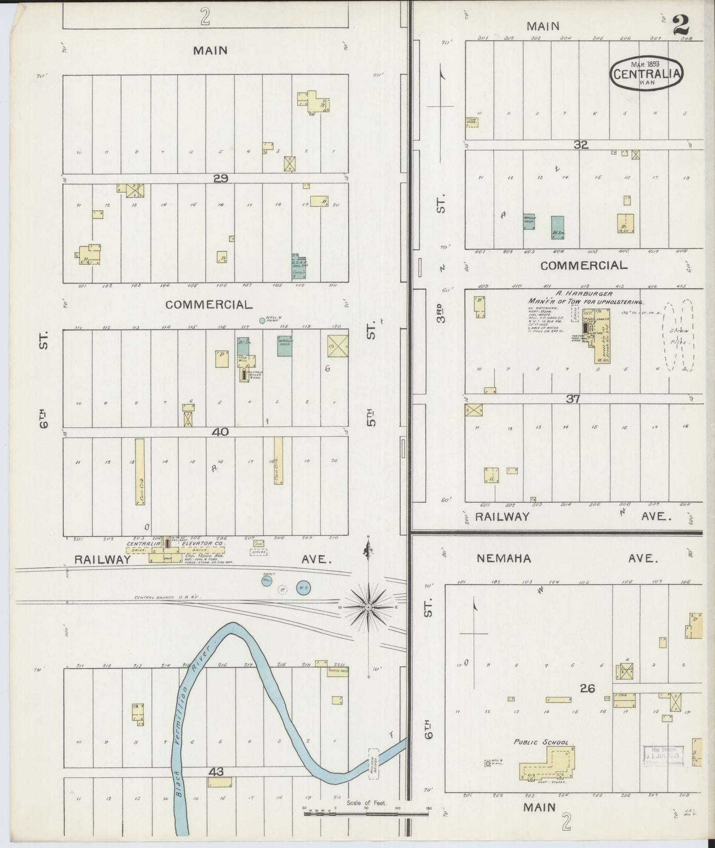 Sanborn Fire Insurance Map from Centralia, Nemaba County, Kansas (1893), Sheet #0002 - Complete Map Set gallery image, historic Sanborn map, vintage wall art, Kansas Kansas