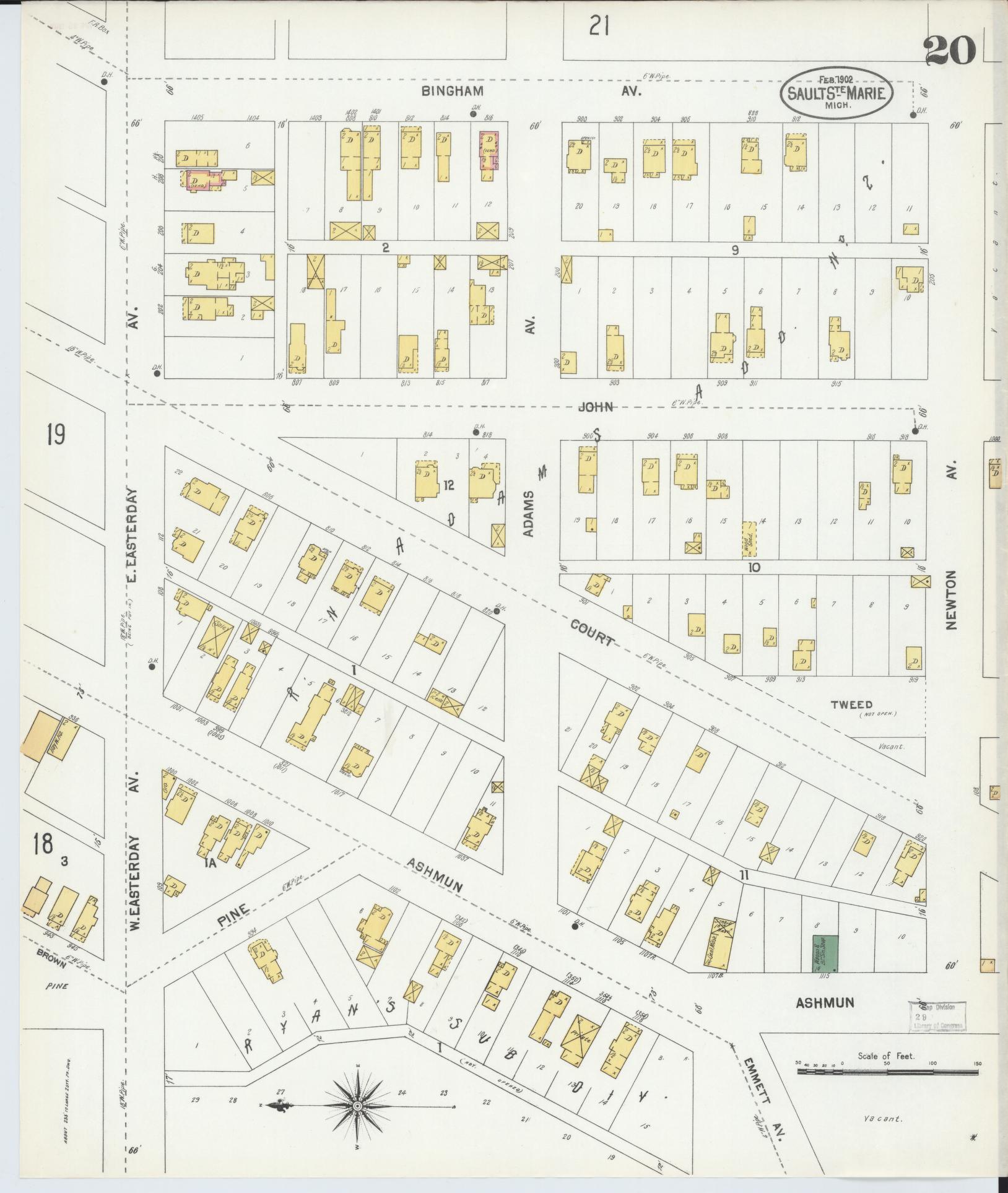 Sanborn Fire Insurance Map from Sault Sainte Marie, Chippewa County, Michigan (1902), Sheet #0020 - Historic Sanborn Fire Insurance Map Print, vintage old map wall art, antique decor, genealogy gift, Michigan Michigan map