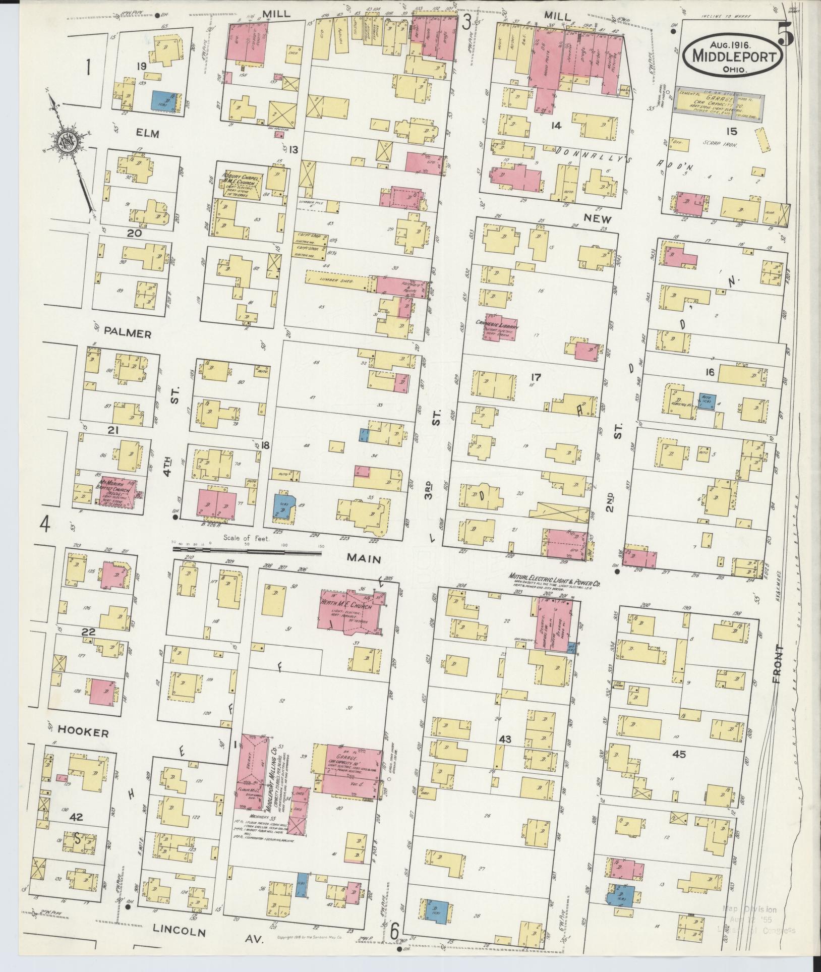 Sanborn Fire Insurance Map from Middleport, Meigs County, Ohio (1916), Sheet #0005 - Historic Sanborn Fire Insurance Map Print, vintage old map wall art, antique decor, genealogy gift, Ohio Ohio map