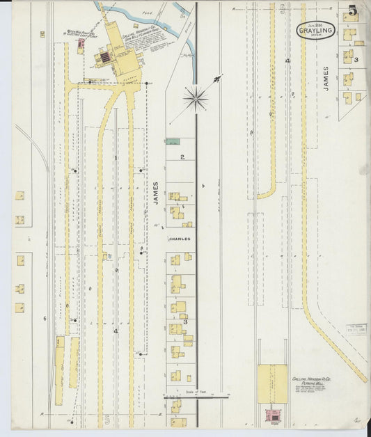 Sanborn Fire Insurance Map from Grayling, Crawford County, Michigan (1894), Sheet #0005 - Historic Sanborn Fire Insurance Map Print, vintage old map wall art, antique decor, genealogy gift, Michigan Michigan map