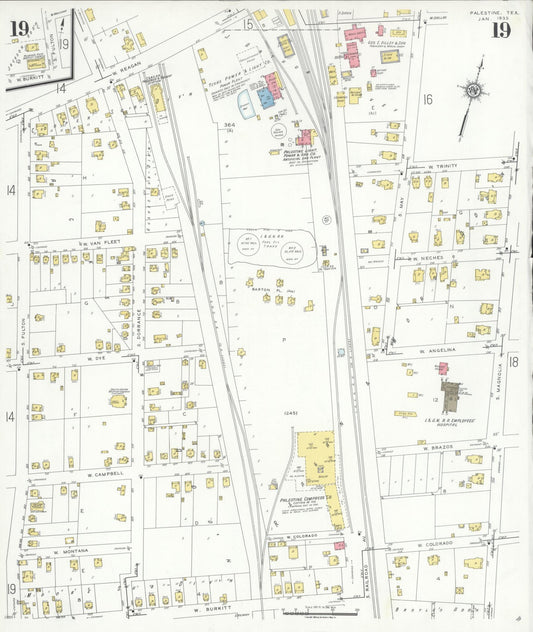 Sanborn Fire Insurance Map from Palestine, Anderson County, Texas (1935), Sheet #0019 - Historic Sanborn Fire Insurance Map Print, vintage old map wall art, antique decor, genealogy gift, Texas Texas map