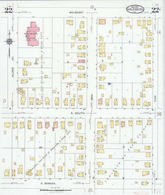 Sanborn Fire Insurance Map from Galesburg, Knox County, Illinois (1927), Sheet #0022 - Historic Sanborn Fire Insurance Map Print, vintage old map wall art, antique decor, genealogy gift, Illinois Illinois map