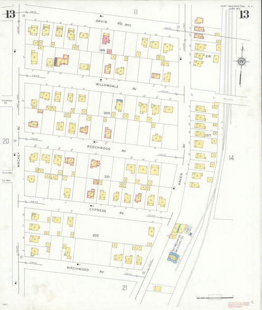 Sanborn Fire Insurance Map from Port Washington, Nassau County, New York (1931), Sheet #0013 - Historic Sanborn Fire Insurance Map Print, vintage old map wall art, antique decor, genealogy gift, New York New York map