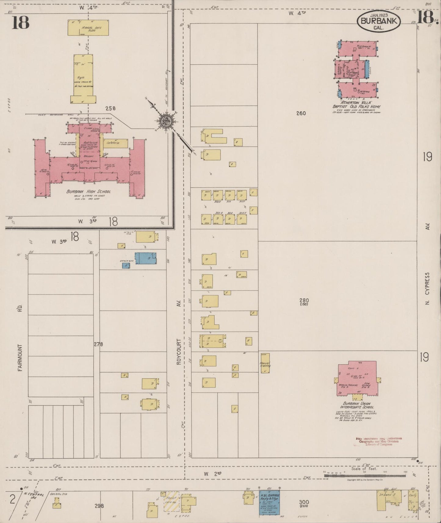 Sanborn Fire Insurance Map from Burbank, Los Angeles County, California (1923), Sheet #0018 - Complete Map Set gallery image, historic Sanborn map, vintage wall art, California California