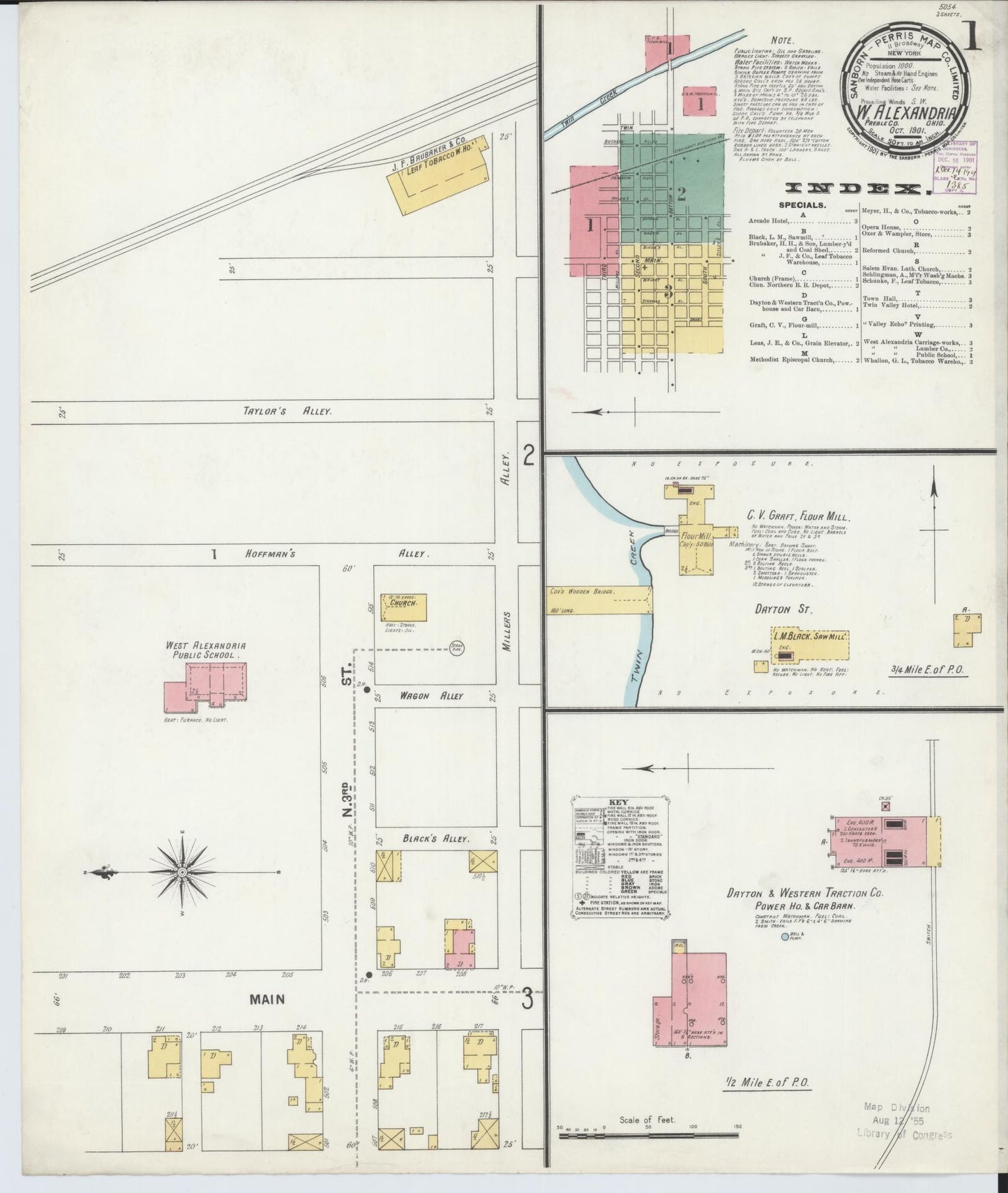 Sanborn Fire Insurance Map from West Alexandria, Preble County, Ohio (1901), Sheet #0001 - Complete Map Set gallery image, historic Sanborn map, vintage wall art, Ohio Ohio