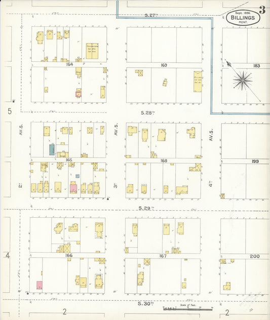 Sanborn Fire Insurance Map from Billings, Yellowstone County, Montana (1896), Sheet #0003 - Historic Sanborn Fire Insurance Map Print, vintage old map wall art, antique decor, genealogy gift, Montana Montana map