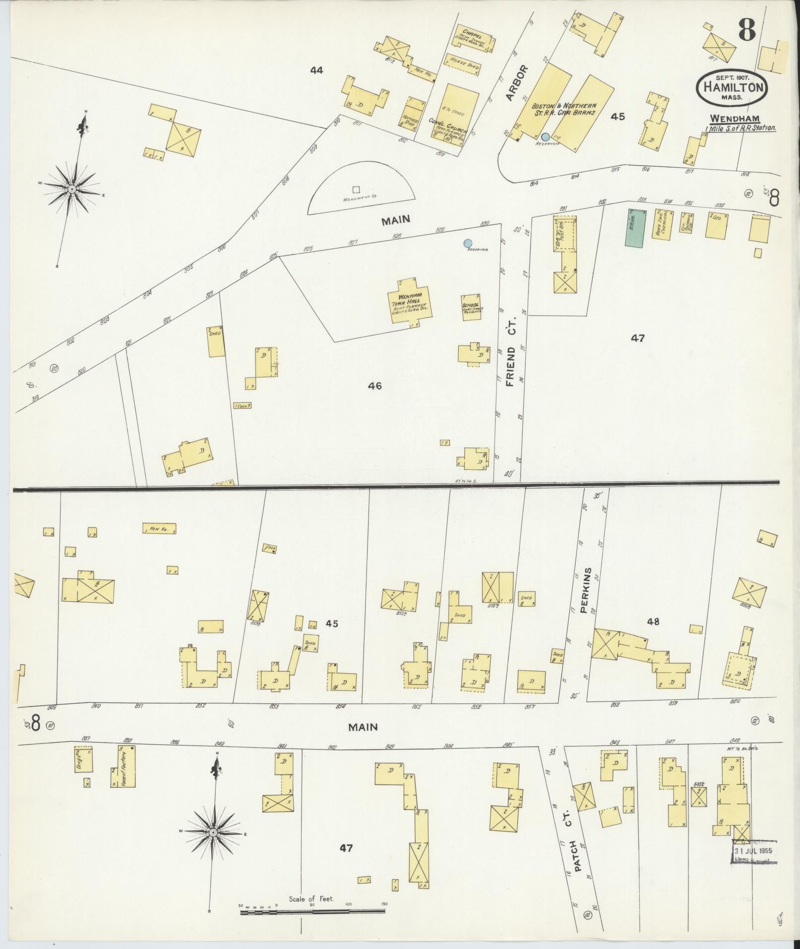 Sanborn Fire Insurance Map from Hamilton, Essex County, Massachusetts (1907), Sheet #0008 - Complete Map Set gallery image, historic Sanborn map, vintage wall art, Massachusetts Massachusetts