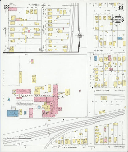 Sanborn Fire Insurance Map from Barberton, Summit County, Ohio (1927), Sheet #0013 - Historic Sanborn Fire Insurance Map Print, vintage old map wall art, antique decor, genealogy gift, Ohio Ohio map