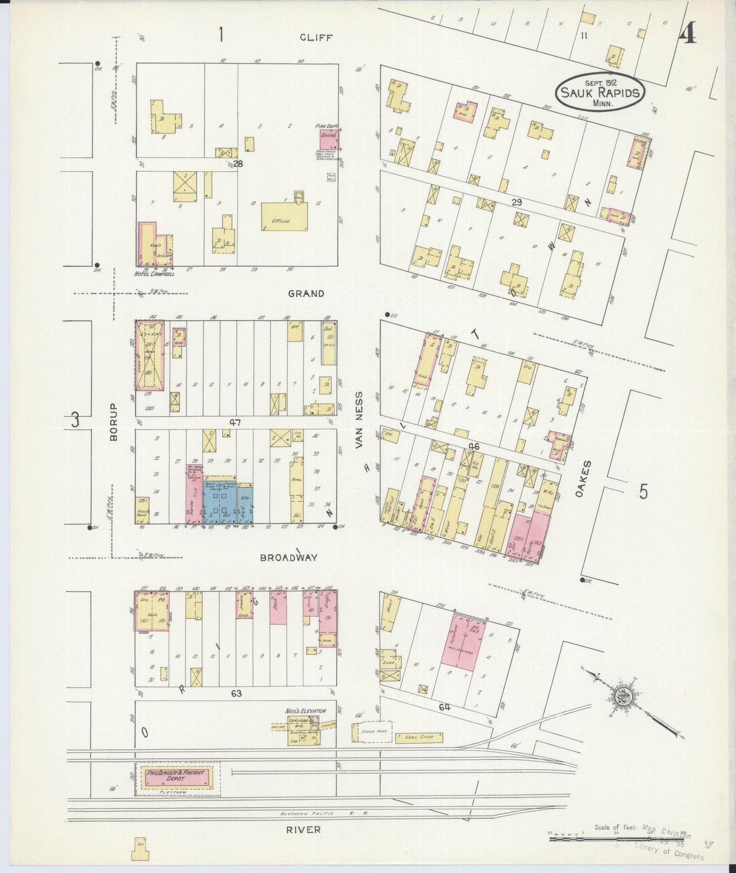 Sanborn Fire Insurance Map from Sauk Rapids, Benton County, Minnesota (1912), Sheet #0004 - Complete Map Set gallery image, historic Sanborn map, vintage wall art, Minnesota Minnesota