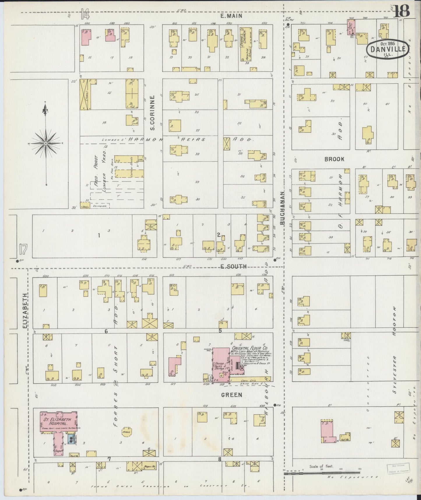Sanborn Fire Insurance Map from Danville, Vermilion County, Illinois (1895), Sheet #0018 - Complete Map Set gallery image, historic Sanborn map, vintage wall art, Illinois Illinois