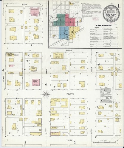 Sanborn Fire Insurance Map from Wayne, Wayne County, Nebraska (1909), Sheet #0001 - Complete Map Set gallery image, historic Sanborn map, vintage wall art, Nebraska Nebraska