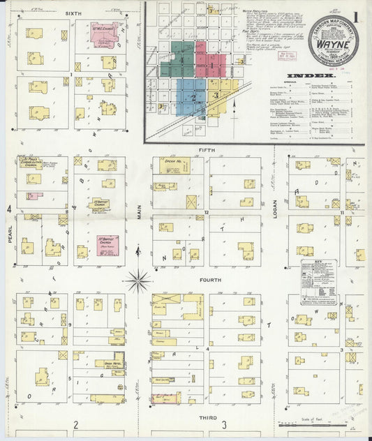 Sanborn Fire Insurance Map from Wayne, Wayne County, Nebraska (1909), Sheet #0001 - Complete Map Set gallery image, historic Sanborn map, vintage wall art, Nebraska Nebraska