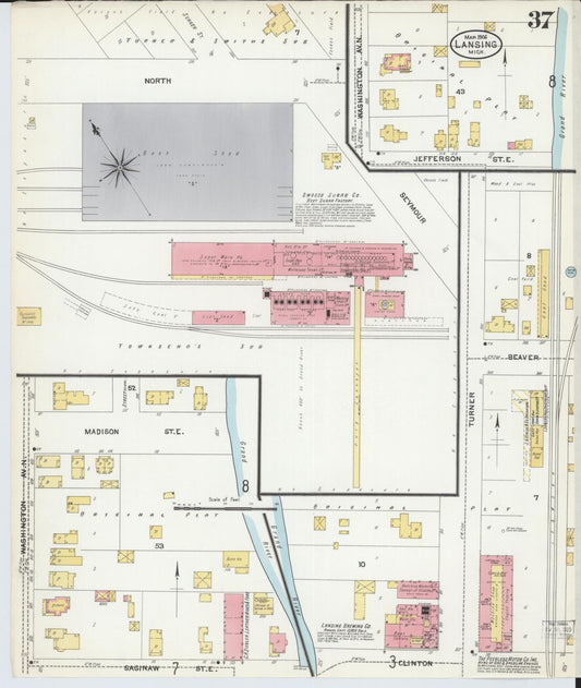 Sanborn Fire Insurance Map from Lansing, Ingham County, Michigan (1906), Sheet #0037 - Historic Sanborn Fire Insurance Map Print, vintage old map wall art, antique decor, genealogy gift, Michigan Michigan map