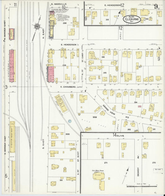 Sanborn Fire Insurance Map from Cleburne, Johnson County, Texas (1910), Sheet #0009 - Historic Sanborn Fire Insurance Map Print, vintage old map wall art, antique decor, genealogy gift, Texas Texas map