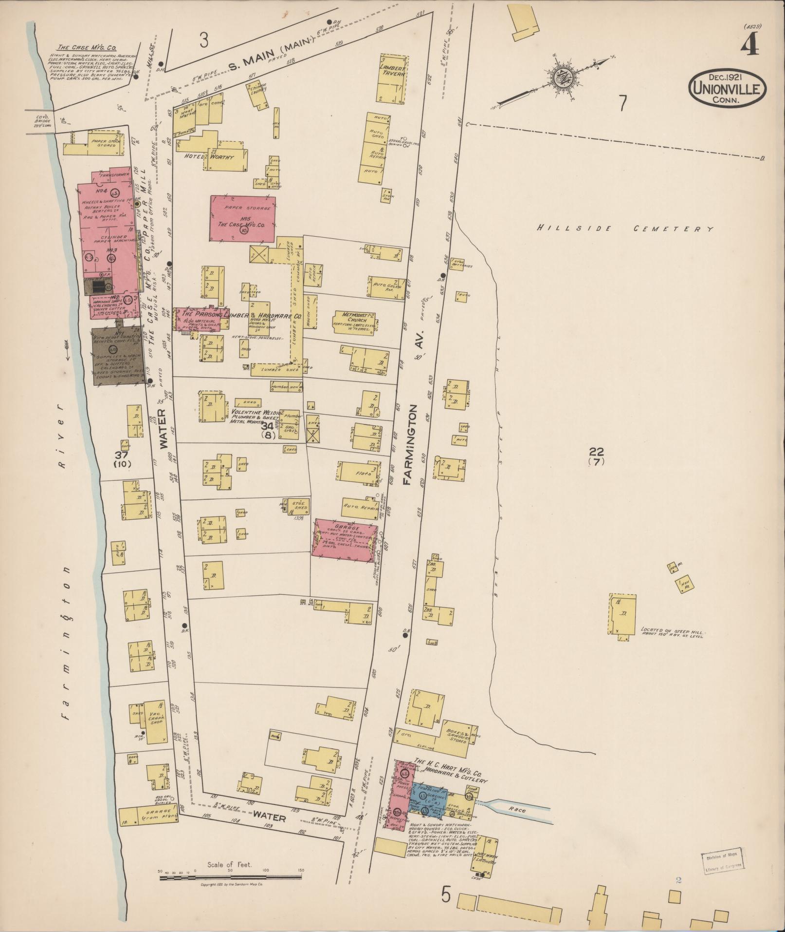 Sanborn Fire Insurance Map from Unionville, Hartford County, Connecticut (1921), Sheet #0004 - Complete Map Set gallery image, historic Sanborn map, vintage wall art, Connecticut Connecticut