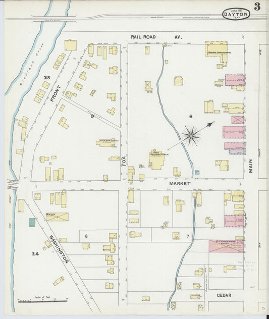 Sanborn Fire Insurance Map from Dayton, Rhea County, Tennessee (1891), Sheet #0003 - Historic Sanborn Fire Insurance Map Print, vintage old map wall art, antique decor, genealogy gift, Tennessee Tennessee map
