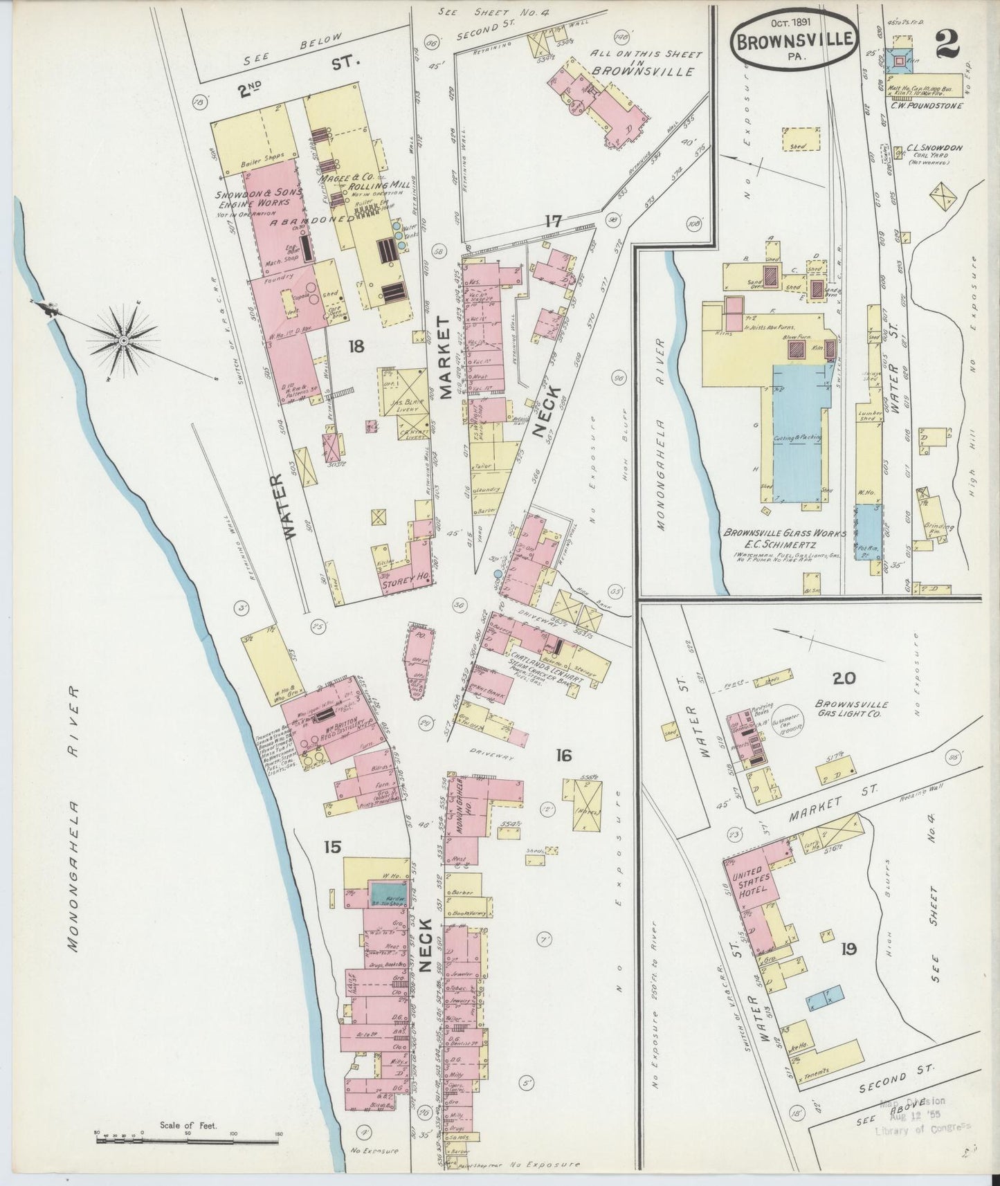 Sanborn Fire Insurance Map from Brownsville, Fayette County, Pennsylvania (1891), Sheet #0002 - Historic Sanborn Fire Insurance Map Print, vintage old map wall art, antique decor, genealogy gift, Pennsylvania Pennsylvania map