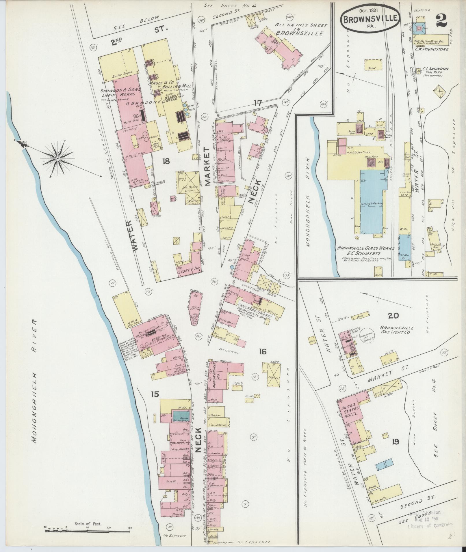 Sanborn Fire Insurance Map from Brownsville, Fayette County, Pennsylvania (1891), Sheet #0002 - Historic Sanborn Fire Insurance Map Print, vintage old map wall art, antique decor, genealogy gift, Pennsylvania Pennsylvania map