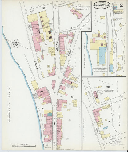 Sanborn Fire Insurance Map from Brownsville, Fayette County, Pennsylvania (1891), Sheet #0002 - Historic Sanborn Fire Insurance Map Print, vintage old map wall art, antique decor, genealogy gift, Pennsylvania Pennsylvania map