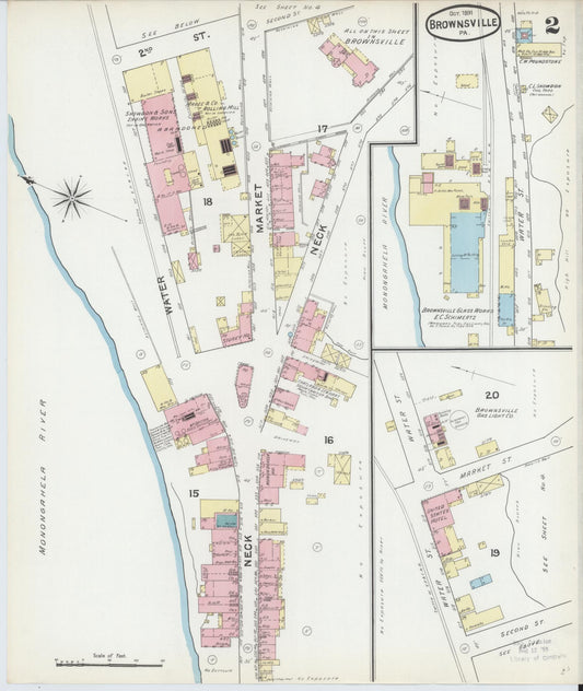 Sanborn Fire Insurance Map from Brownsville, Fayette County, Pennsylvania (1891), Sheet #0002 - Historic Sanborn Fire Insurance Map Print, vintage old map wall art, antique decor, genealogy gift, Pennsylvania Pennsylvania map