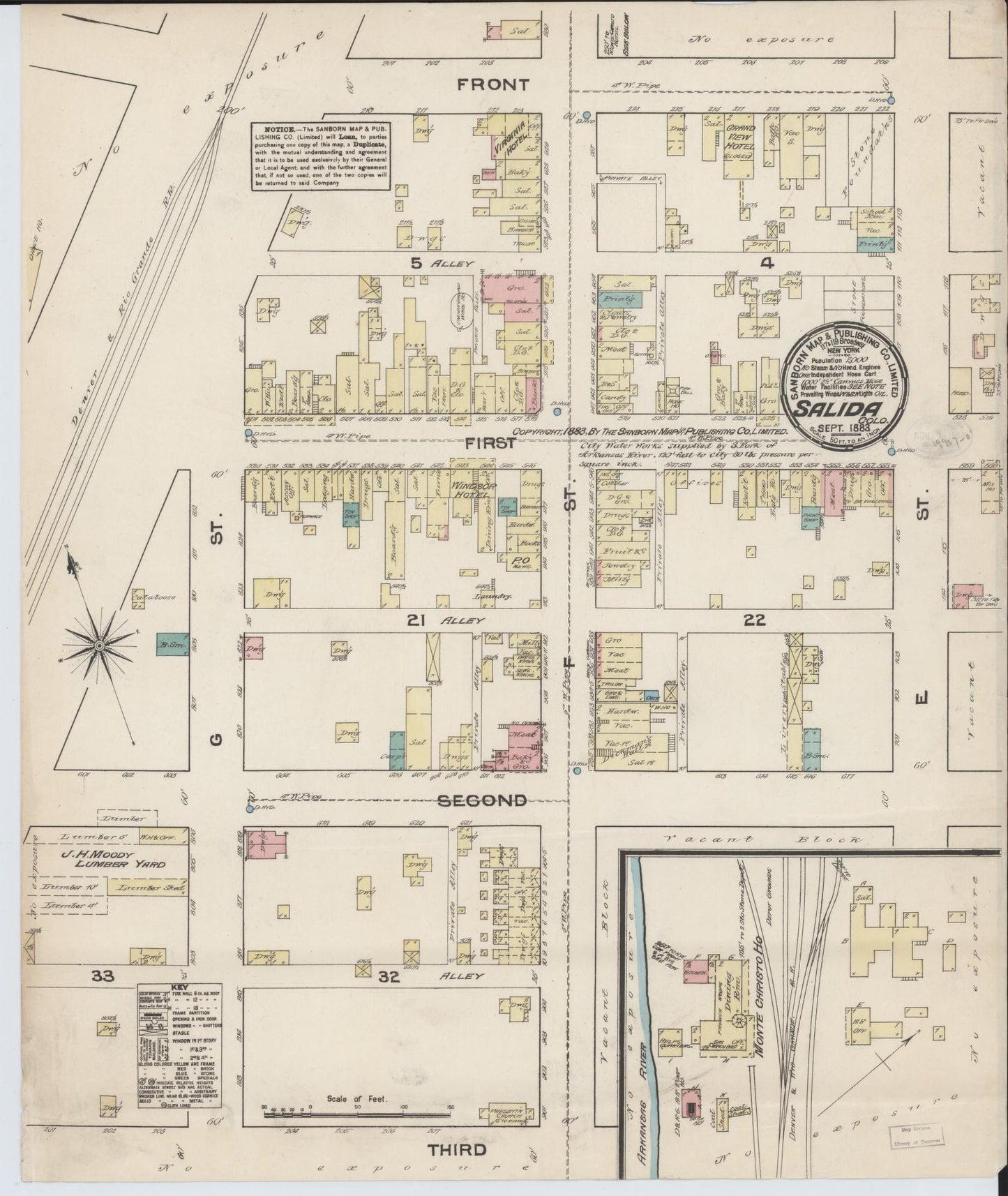Sanborn Fire Insurance Map from Salida, Chaffee County, Colorado (1883), Sheet #0001 - Historic Sanborn Fire Insurance Map Print, vintage old map wall art, antique decor, genealogy gift, Colorado Colorado map