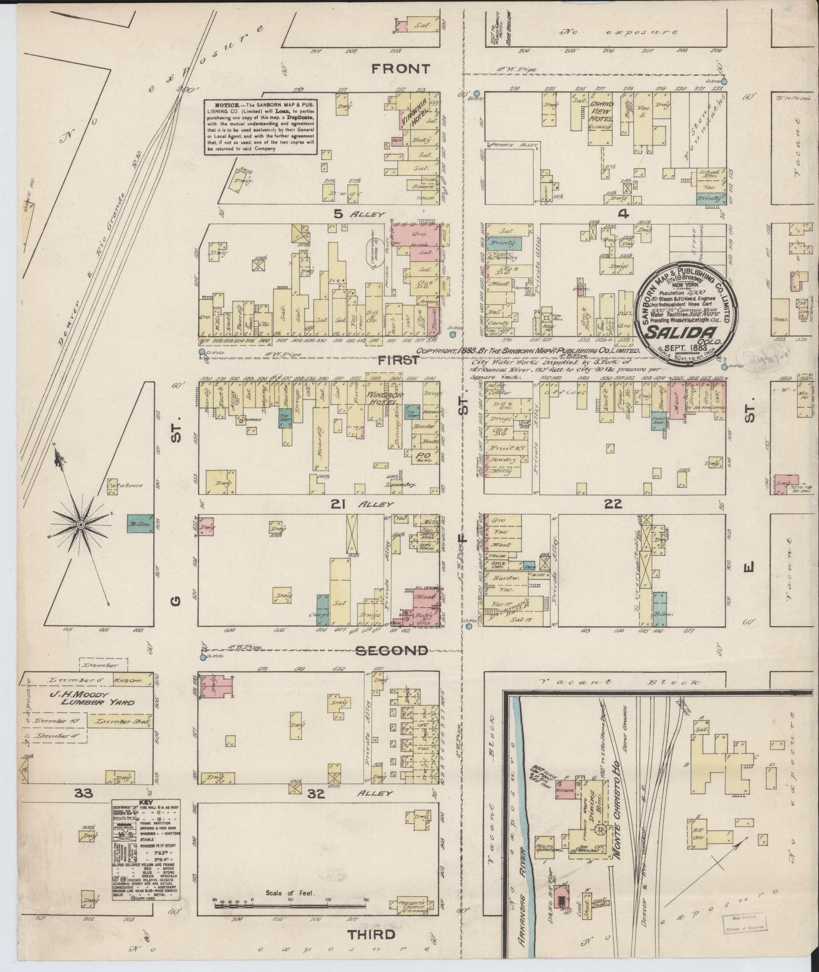 Sanborn Fire Insurance Map from Salida, Chaffee County, Colorado (1883), Sheet #0001 - Historic Sanborn Fire Insurance Map Print, vintage old map wall art, antique decor, genealogy gift, Colorado Colorado map