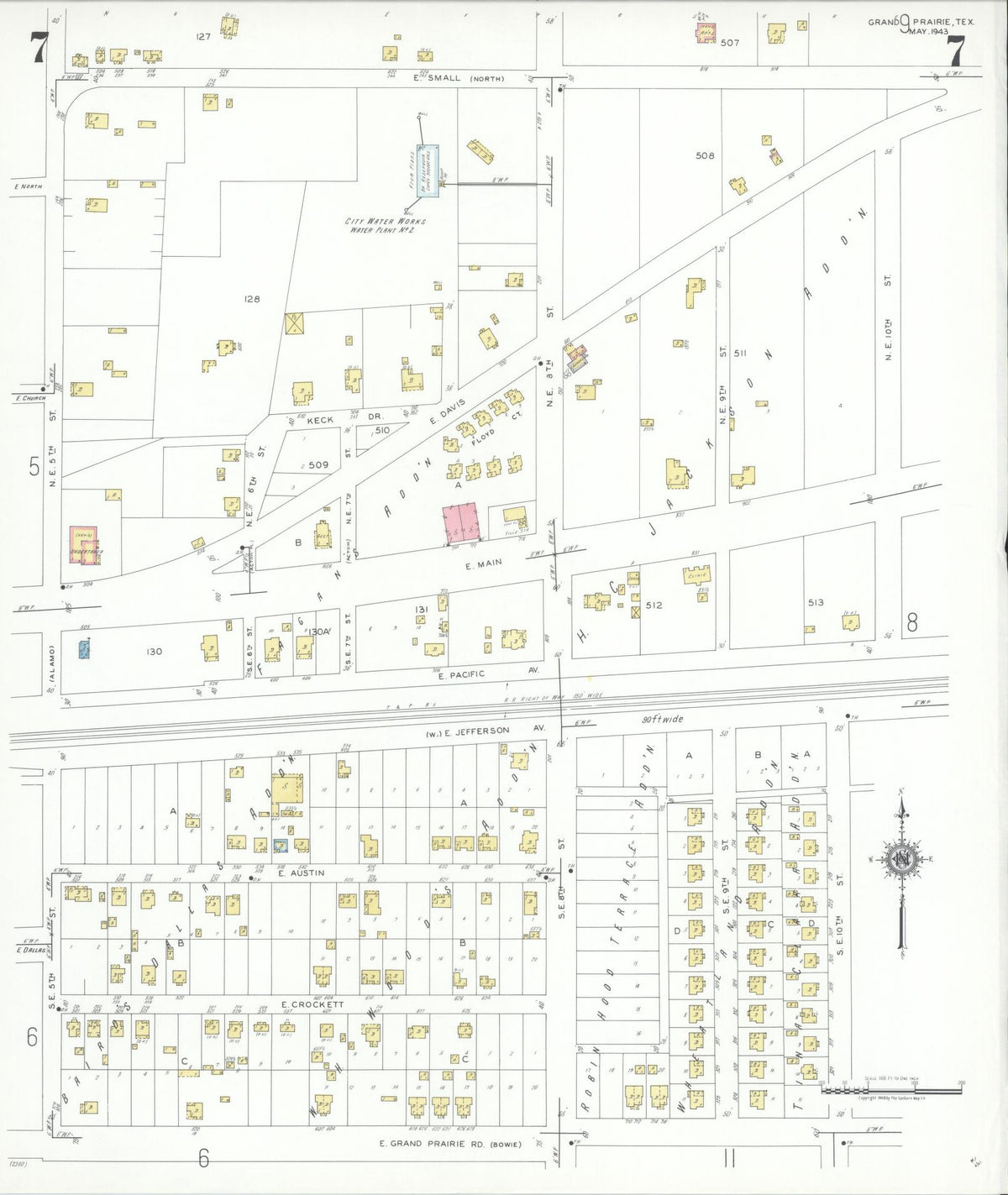 Sanborn Fire Insurance Map from Grand Prairie, Dallas County, Texas (1943), Sheet #0007 - Complete Map Set gallery image, historic Sanborn map, vintage wall art, Texas Texas