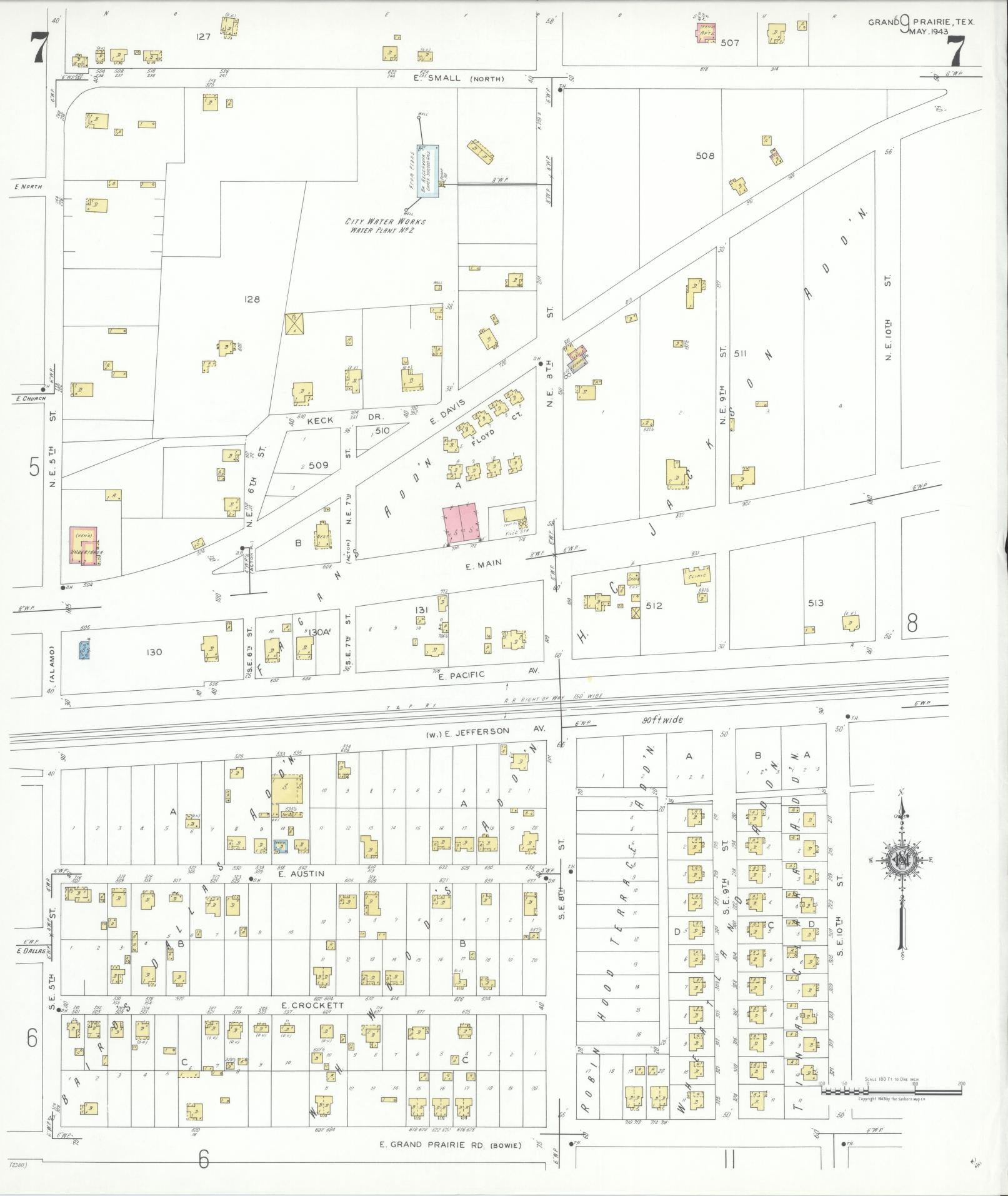 Sanborn Fire Insurance Map from Grand Prairie, Dallas County, Texas (1943), Sheet #0007 - Complete Map Set gallery image, historic Sanborn map, vintage wall art, Texas Texas
