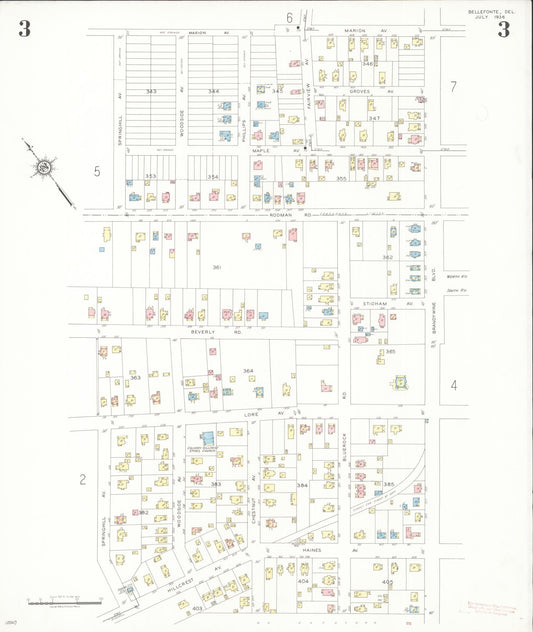 Sanborn Fire Insurance Map from Bellefonte, New Castle County, Delaware (1936), Sheet #0003 - Historic Sanborn Fire Insurance Map Print, vintage old map wall art, antique decor, genealogy gift, Delaware Delaware map