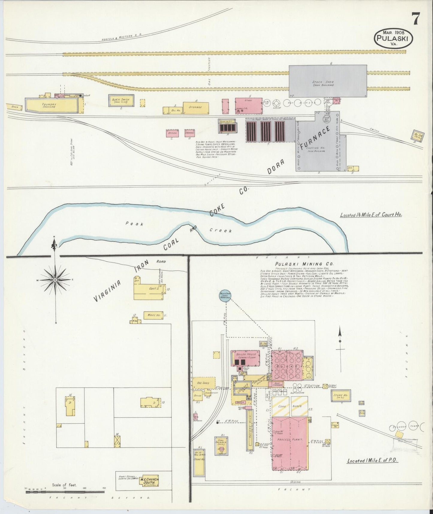 Sanborn Fire Insurance Map from Pulaski, Pulaski County, Virginia (1908), Sheet #0007 - Complete Map Set gallery image, historic Sanborn map, vintage wall art, Virginia Virginia