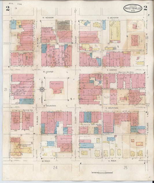 Sanborn Fire Insurance Map from Fayetteville, Washington County, Arkansas (1948), Sheet #0002 - Historic Sanborn Fire Insurance Map Print, vintage old map wall art, antique decor, genealogy gift, Arkansas Arkansas map