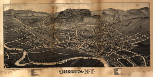 Oneonta, N.Y. (1884) – Historic Bird’s-Eye View Panorama Print