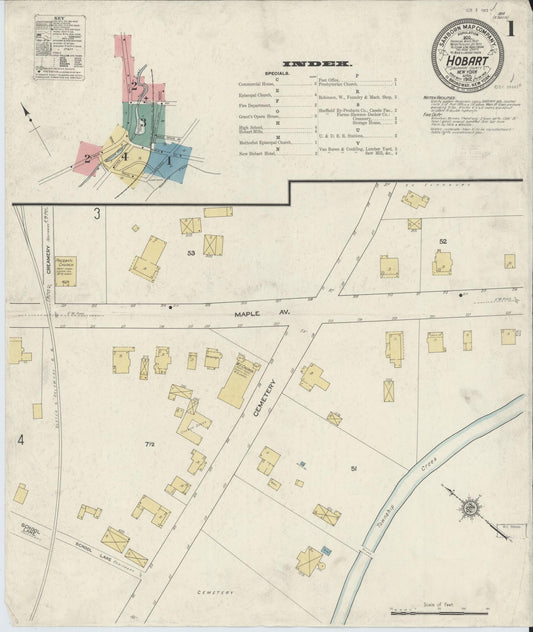 Sanborn Fire Insurance Map from Hobart, Delaware County, New York (1912), Sheet #0001 - Historic Sanborn Fire Insurance Map Print, vintage old map wall art, antique decor, genealogy gift, Hobart Delaware map
