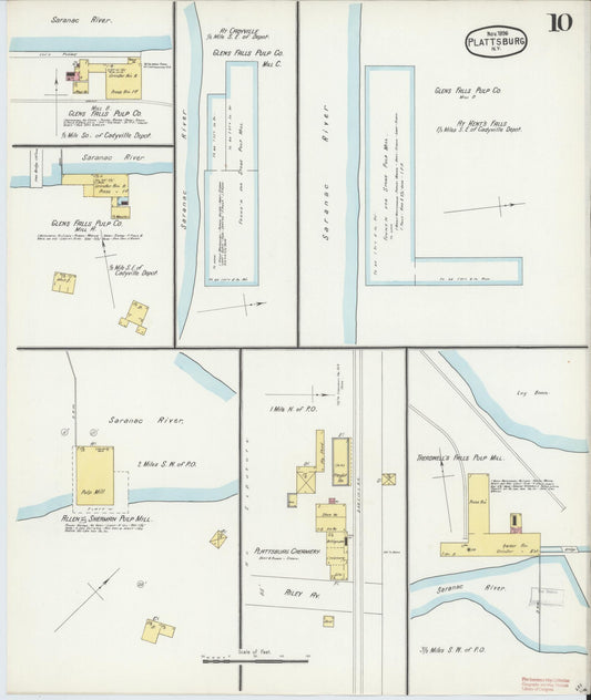 Sanborn Fire Insurance Map from Plattsburg, Clinton County, New York (1896), Sheet #0010 - Historic Sanborn Fire Insurance Map Print, vintage old map wall art, antique decor, genealogy gift, New York New York map
