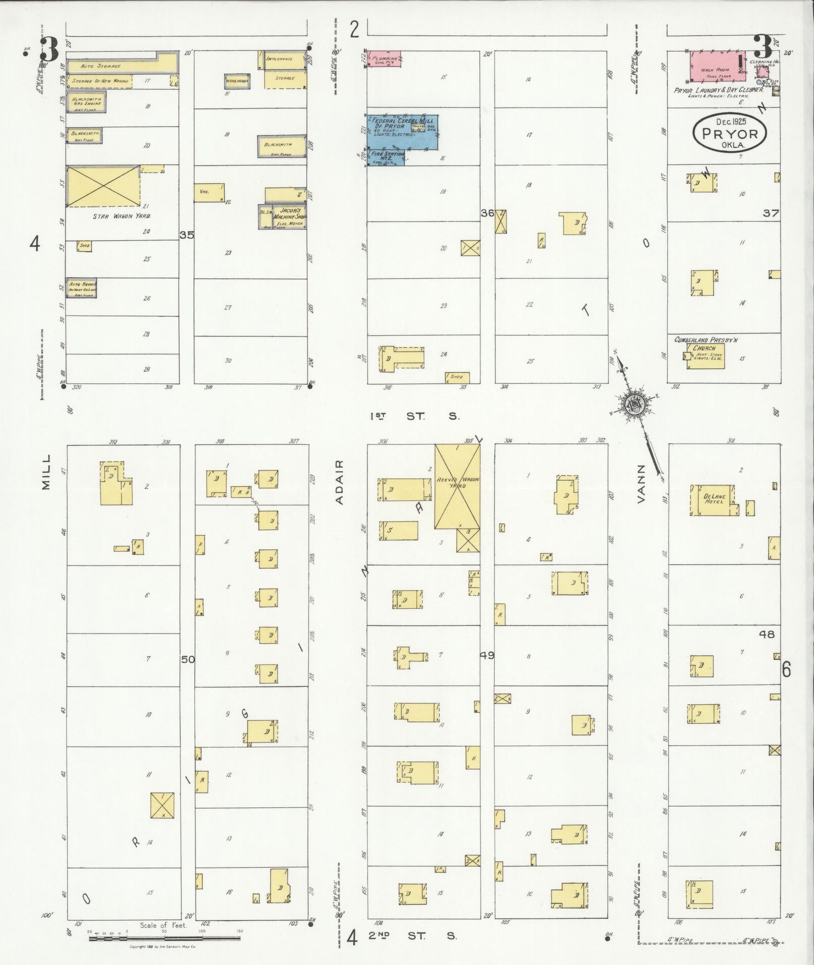 Sanborn Fire Insurance Map from Pryor Creek, Mayes County, Oklahoma (1925), Sheet #0003 - Historic Sanborn Fire Insurance Map Print, vintage old map wall art, antique decor, genealogy gift, Oklahoma Oklahoma map