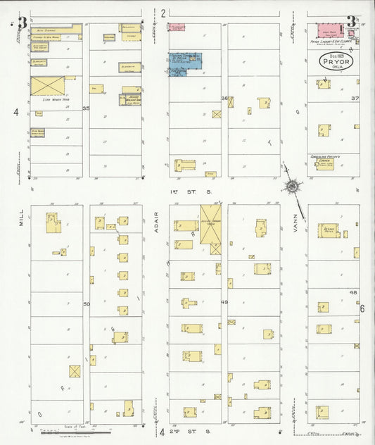 Sanborn Fire Insurance Map from Pryor Creek, Mayes County, Oklahoma (1925), Sheet #0003 - Historic Sanborn Fire Insurance Map Print, vintage old map wall art, antique decor, genealogy gift, Oklahoma Oklahoma map
