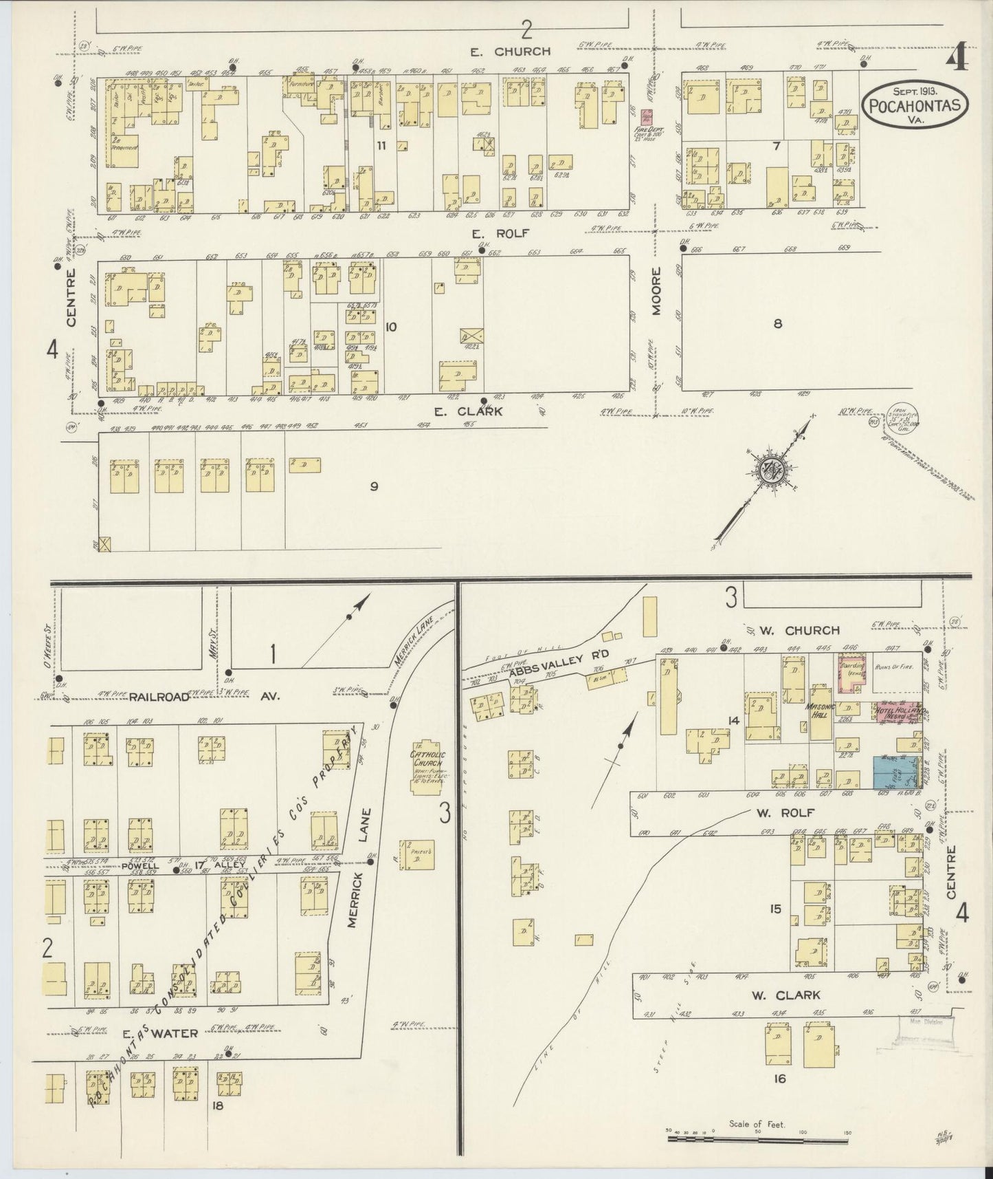 Sanborn Fire Insurance Map from Pocahontas, Tazewell County, Virginia (1913), Sheet #0004 - Complete Map Set gallery image, historic Sanborn map, vintage wall art, Virginia Virginia