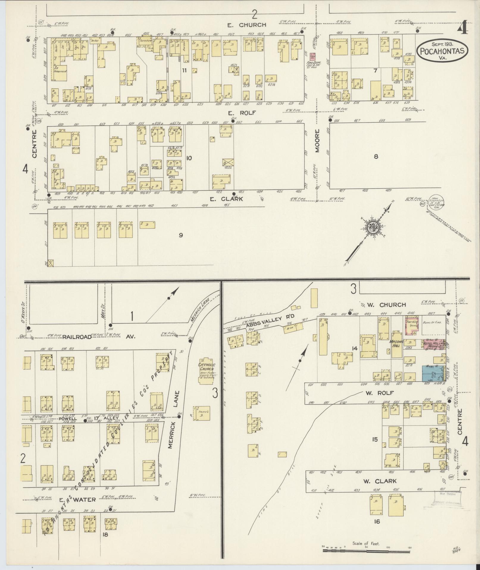 Sanborn Fire Insurance Map from Pocahontas, Tazewell County, Virginia (1913), Sheet #0004 - Complete Map Set gallery image, historic Sanborn map, vintage wall art, Virginia Virginia