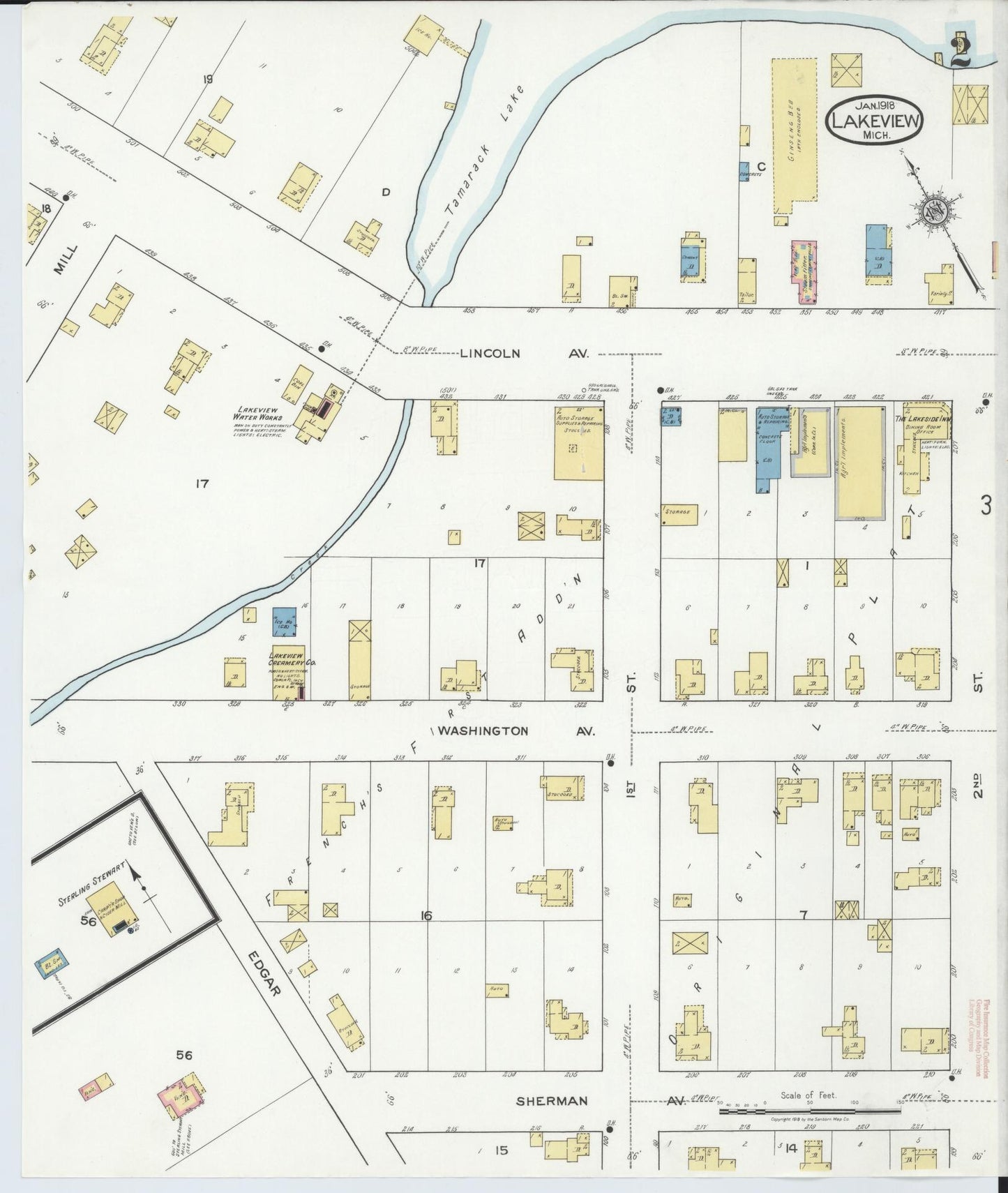 Sanborn Fire Insurance Map from Lakeview, Montcalm County, Michigan (1918), Sheet #0002 - Complete Map Set gallery image, historic Sanborn map, vintage wall art, Michigan Michigan