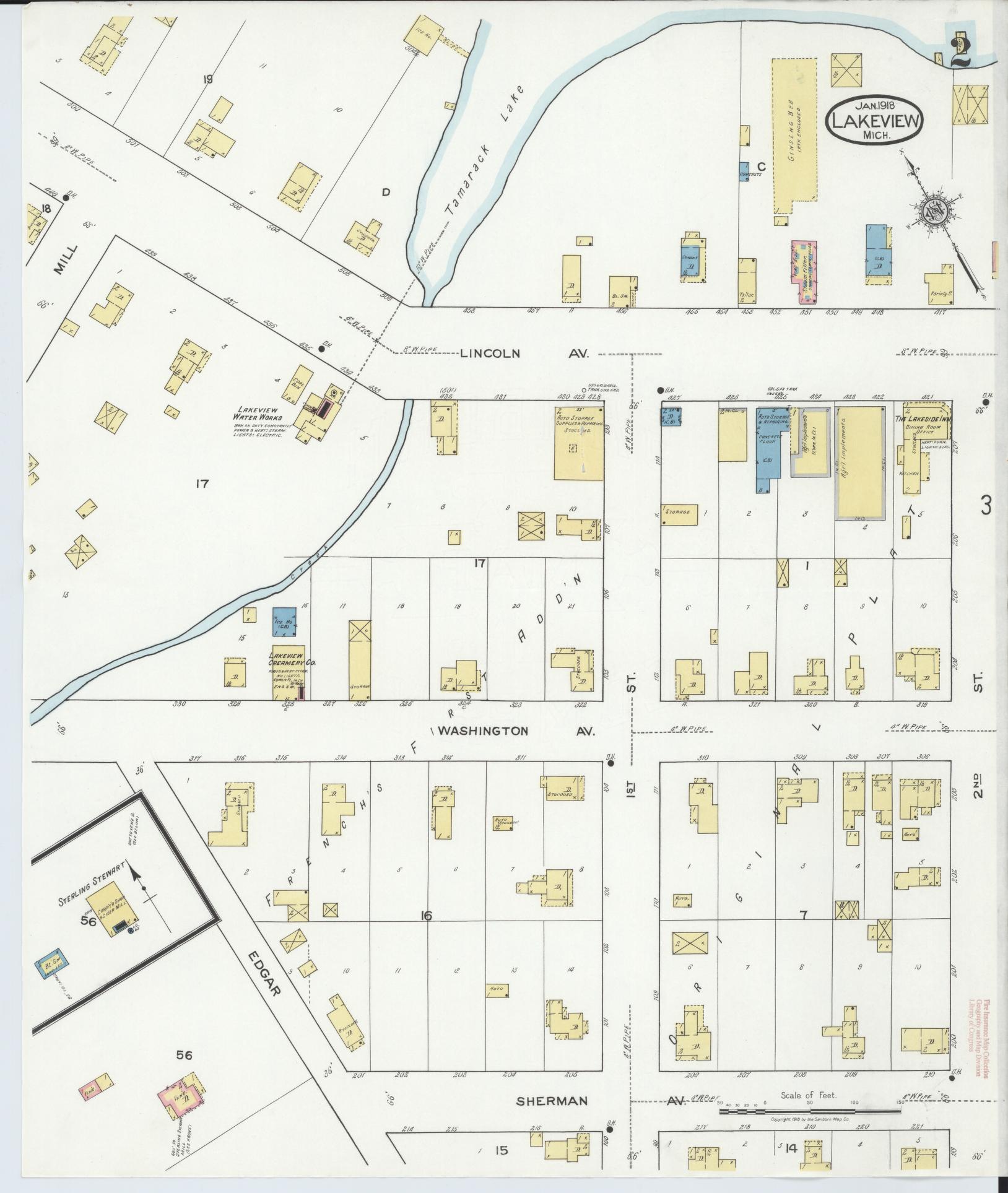 Sanborn Fire Insurance Map from Lakeview, Montcalm County, Michigan (1918), Sheet #0002 - Complete Map Set gallery image, historic Sanborn map, vintage wall art, Michigan Michigan