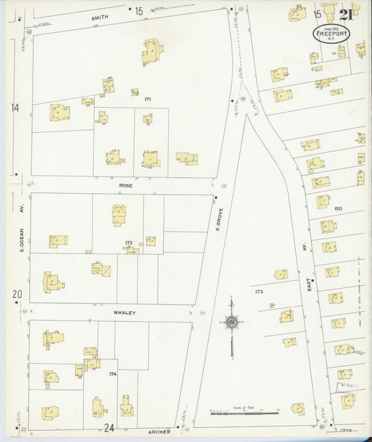 Sanborn Fire Insurance Map from Freeport, Nassau County, New York (1910), Sheet #0021 - Historic Sanborn Fire Insurance Map Print, vintage old map wall art, antique decor, genealogy gift, New York New York map