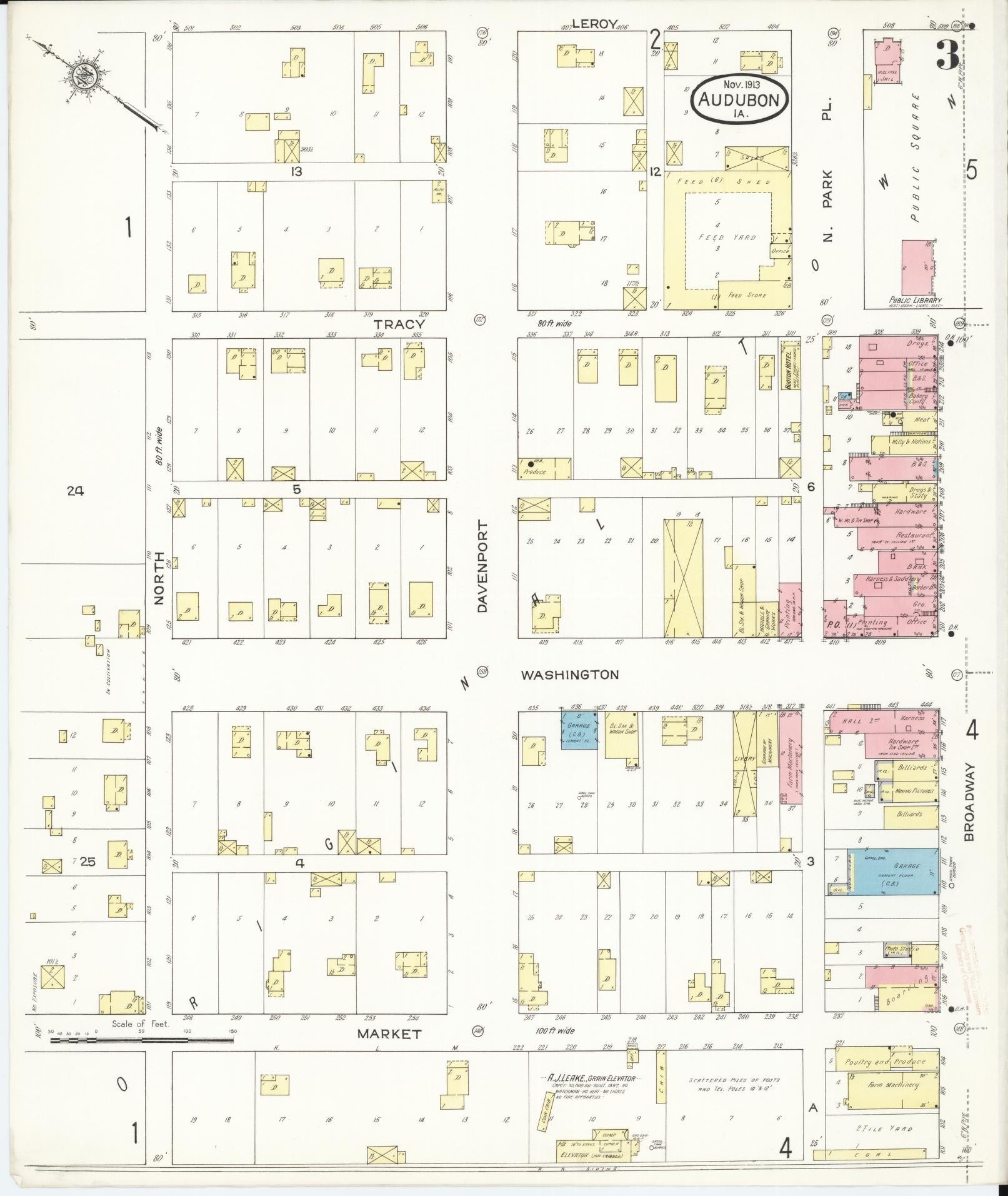 Sanborn Fire Insurance Map from Audubon, Audubon County, Iowa (1913), Sheet #0003 - Historic Sanborn Fire Insurance Map Print, vintage old map wall art