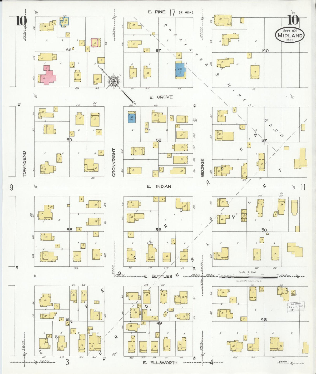 Sanborn Fire Insurance Map from Midland, Midland County, Michigan (1926), Sheet #0010 - Historic Sanborn Fire Insurance Map Print, vintage old map wall art, antique decor, genealogy gift, Michigan Michigan map