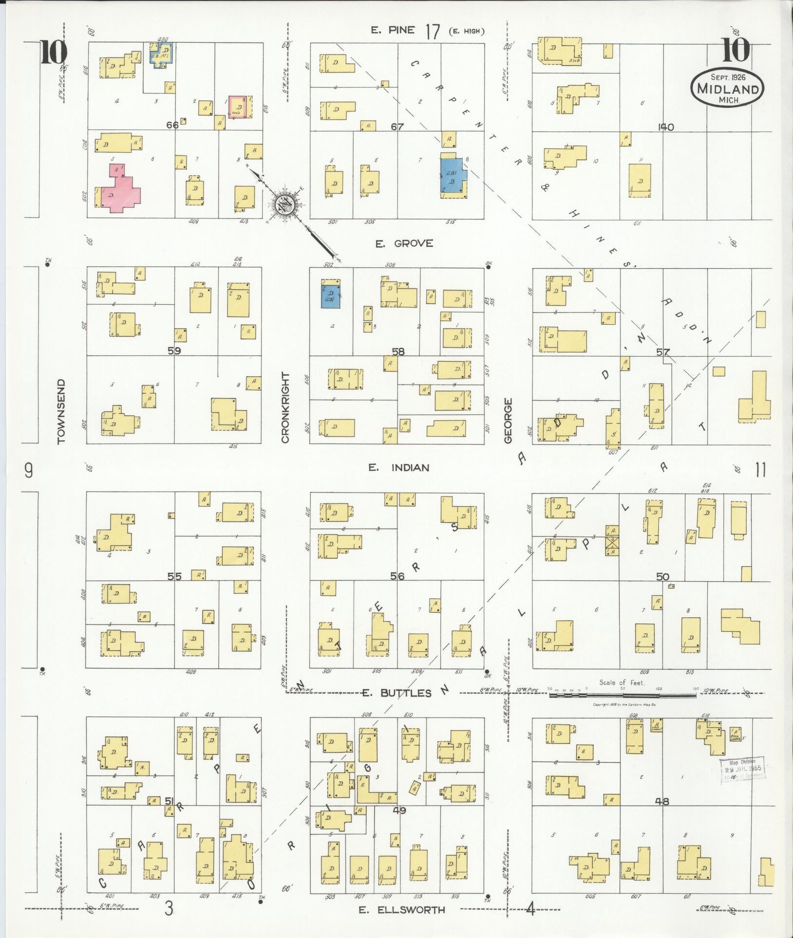 Sanborn Fire Insurance Map from Midland, Midland County, Michigan (1926), Sheet #0010 - Historic Sanborn Fire Insurance Map Print, vintage old map wall art, antique decor, genealogy gift, Michigan Michigan map