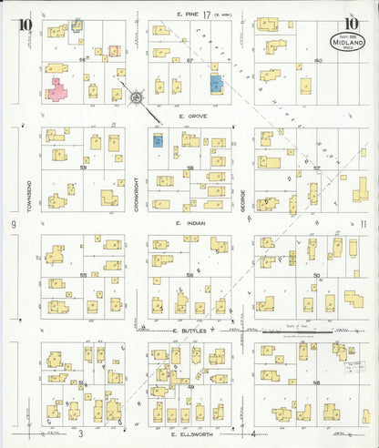 Sanborn Fire Insurance Map from Midland, Midland County, Michigan (1926), Sheet #0010 - Historic Sanborn Fire Insurance Map Print, vintage old map wall art, antique decor, genealogy gift, Michigan Michigan map
