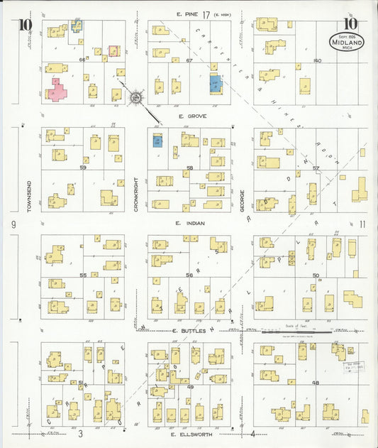 Sanborn Fire Insurance Map from Midland, Midland County, Michigan (1926), Sheet #0010 - Historic Sanborn Fire Insurance Map Print, vintage old map wall art, antique decor, genealogy gift, Michigan Michigan map