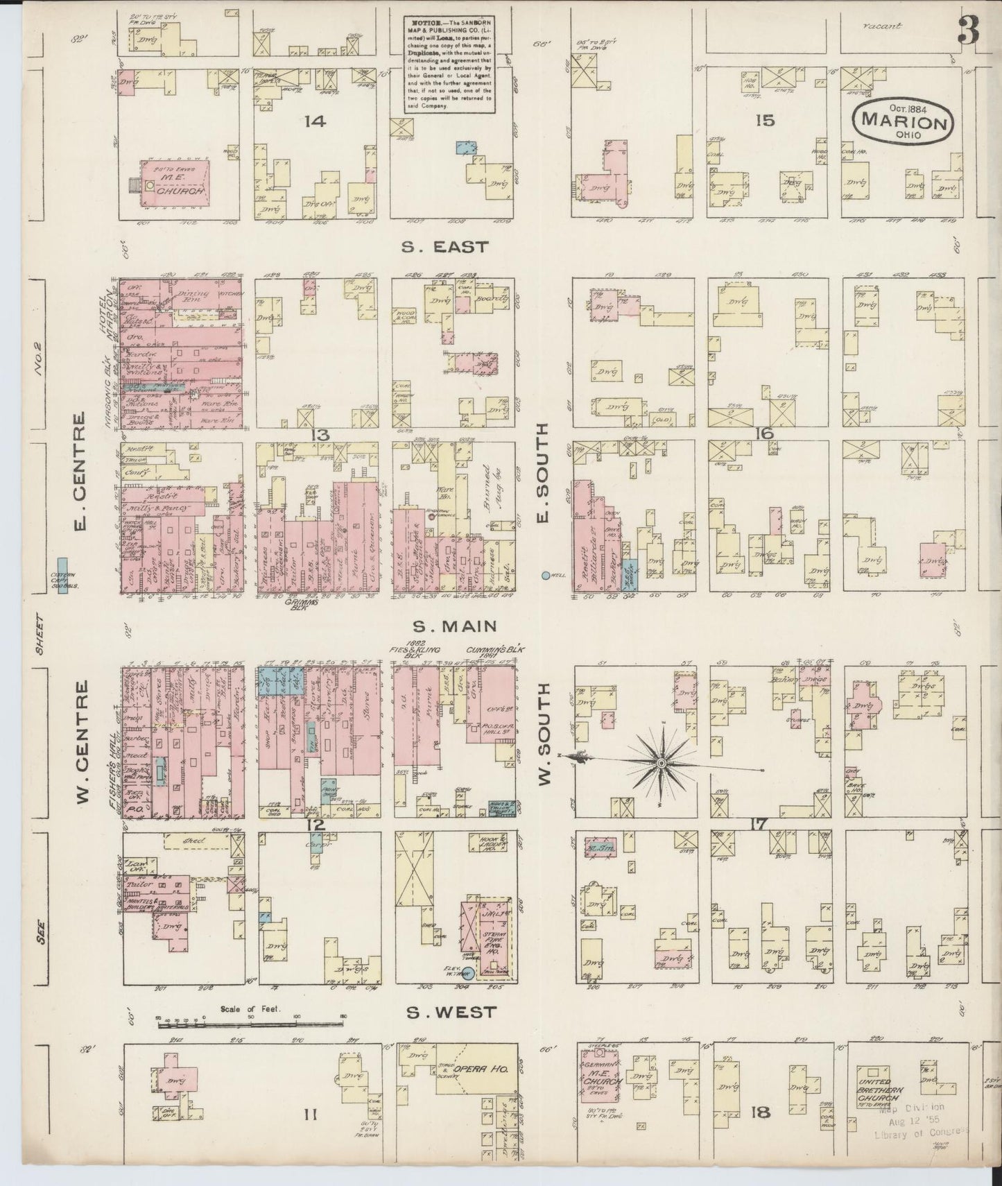 Sanborn Fire Insurance Map from Marion, Marion County, Ohio (1884), Sheet #0003 - Historic Sanborn Fire Insurance Map Print, vintage old map wall art, antique decor, genealogy gift, Ohio Ohio map
