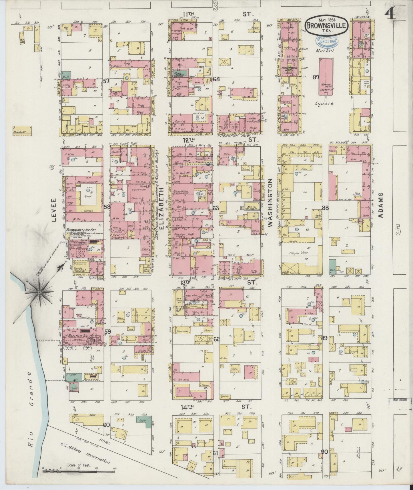 Sanborn Fire Insurance Map from Brownsville, Cameron County, Texas (1894), Sheet #0004 - Complete Map Set gallery image, historic Sanborn map, vintage wall art, Texas Texas