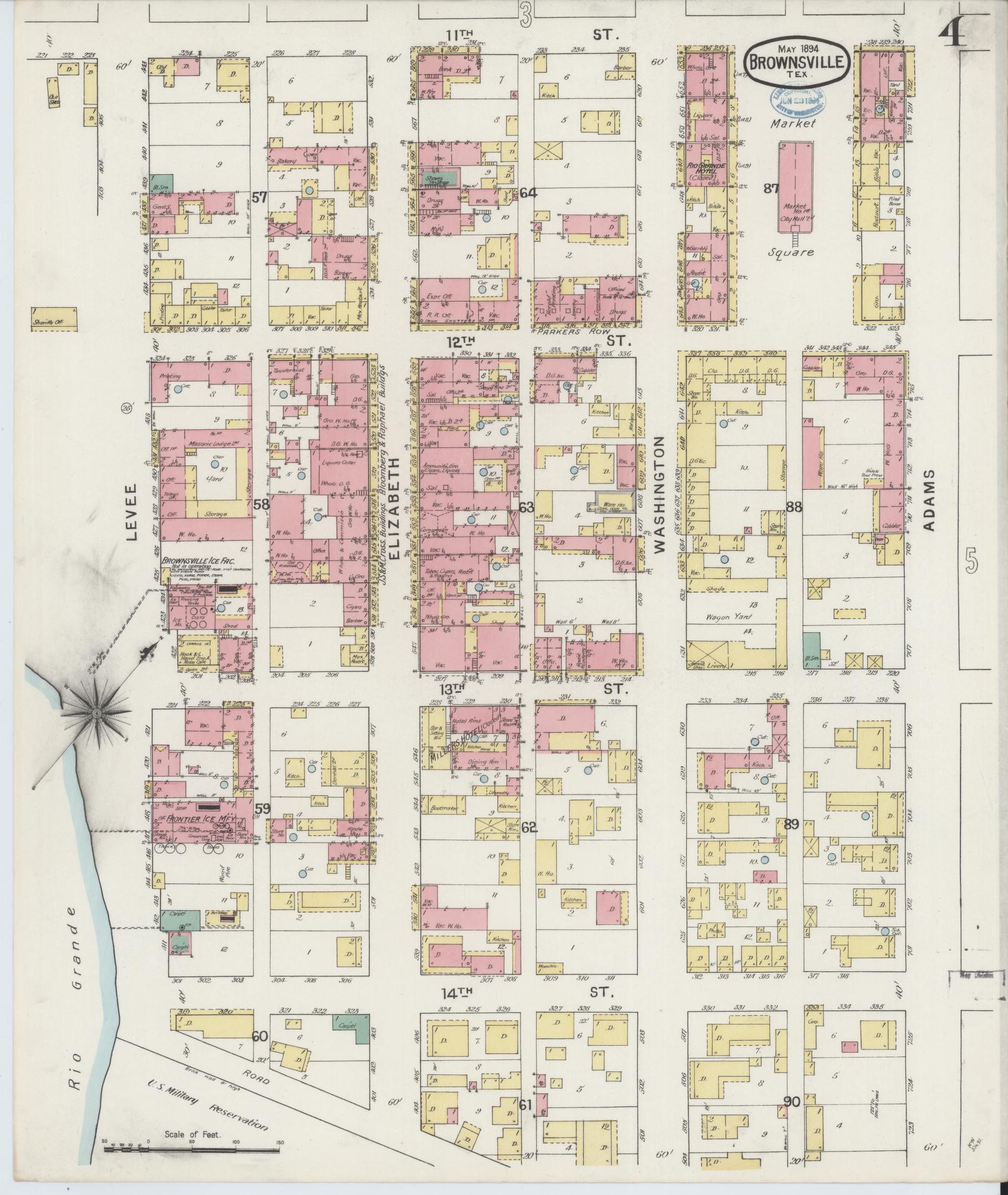 Sanborn Fire Insurance Map from Brownsville, Cameron County, Texas (1894), Sheet #0004 - Complete Map Set gallery image, historic Sanborn map, vintage wall art, Texas Texas