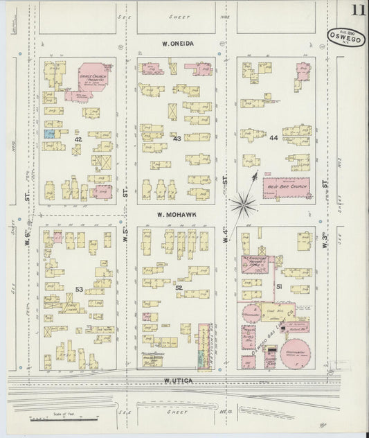 Sanborn Fire Insurance Map from Oswego, Oswego County, New York (1890), Sheet #0011 - Historic Sanborn Fire Insurance Map Print, vintage old map wall art, antique decor, genealogy gift, New York New York map
